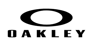 Oakley logo with a black oval icon positioned above bold black “OAKLEY” text on a light gray background.