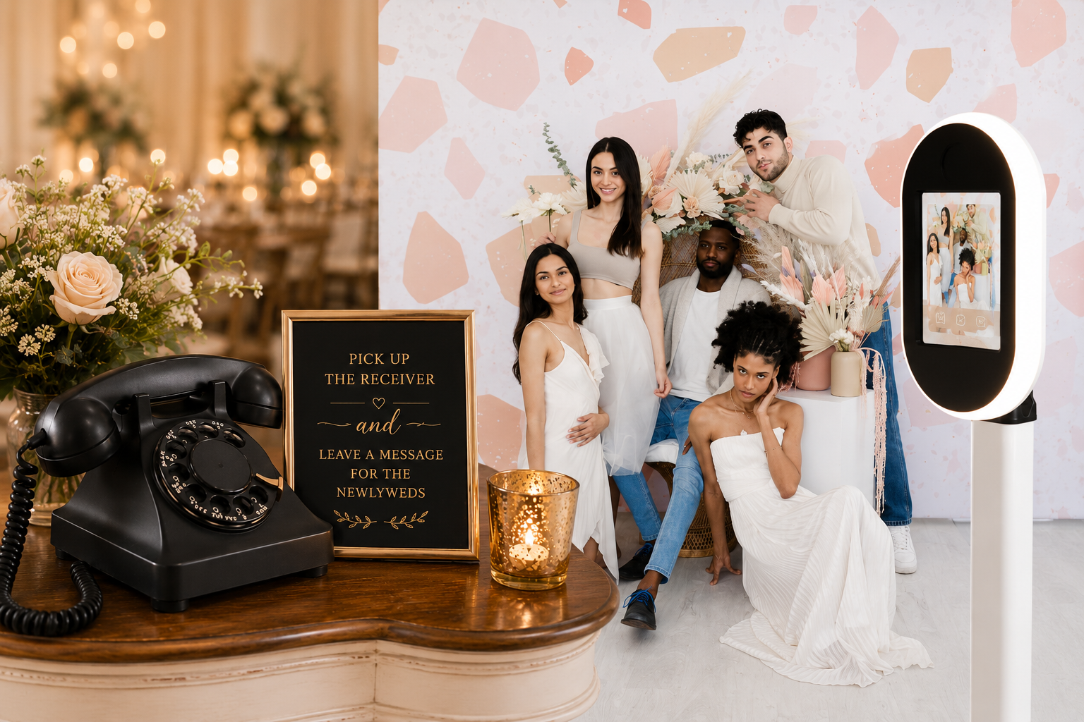 Vintage audio guest book rental and digital photo booth experience for weddings and special events in Dallas-Fort Worth.