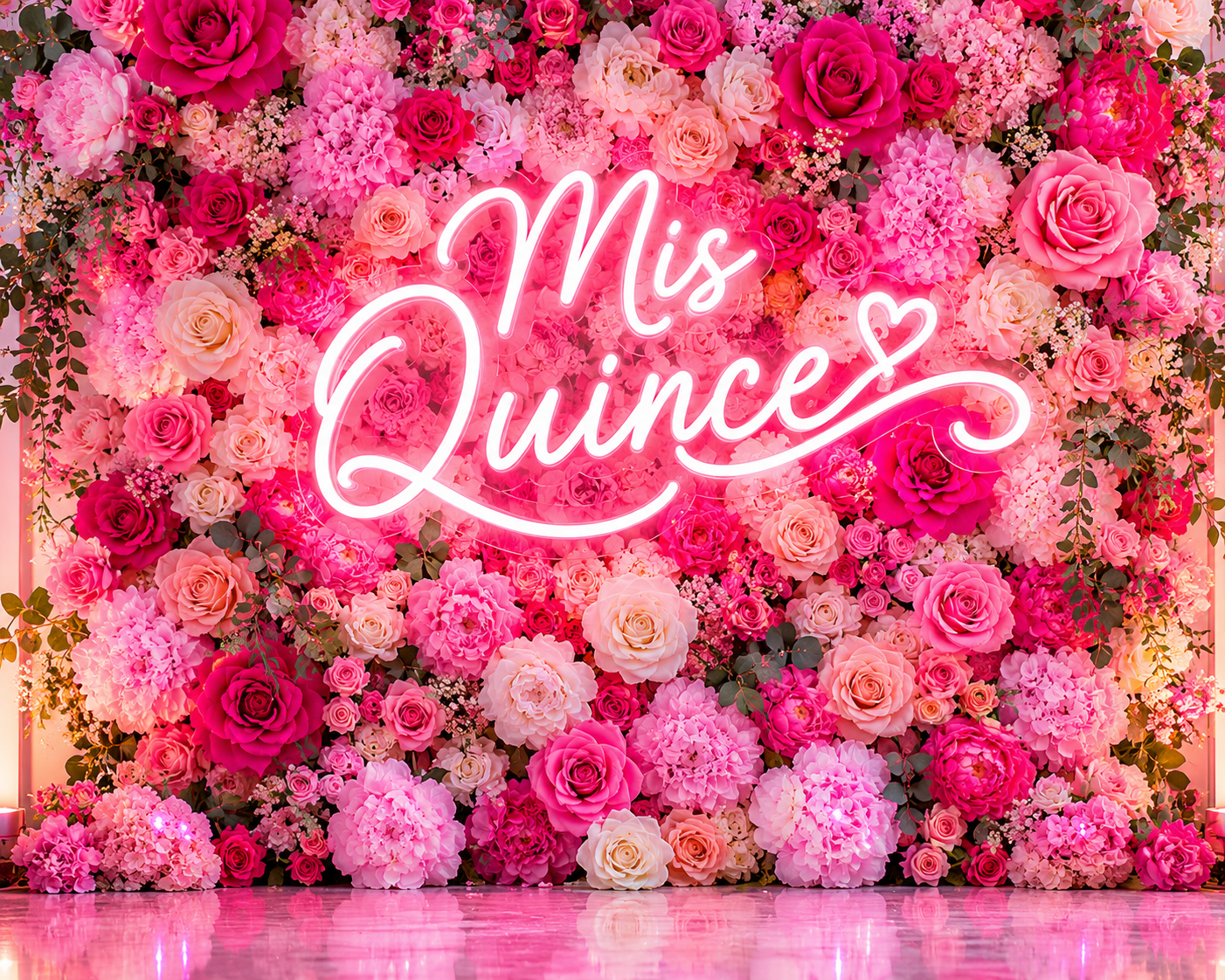 pink flower wall quinceañera DFW